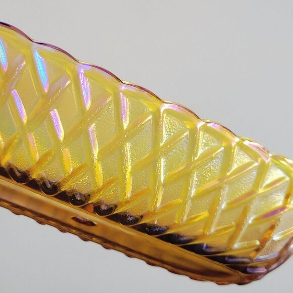 Unique Mismatched 2-Tiered Dessert Stand, Floral & Iridescent Orange Glass - Picture 6 of 16